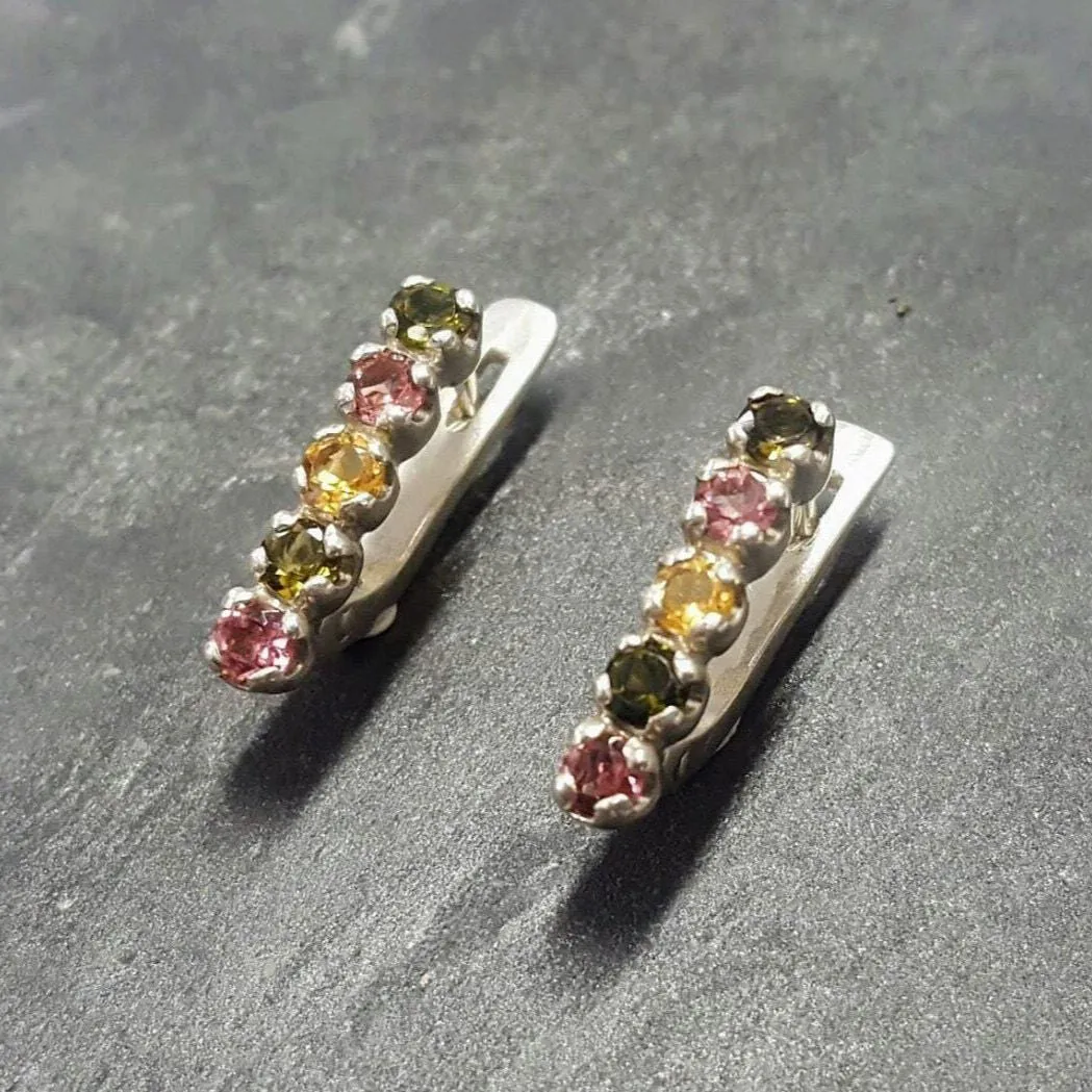 Tourmaline Earrings - Colorful Bar Studs - Vertical Earrings