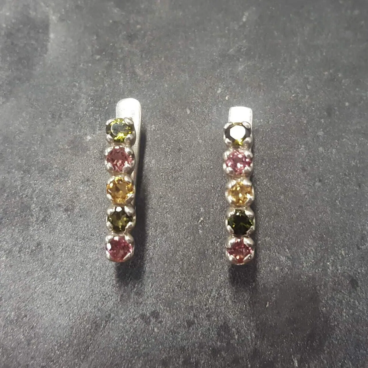 Tourmaline Earrings - Colorful Bar Studs - Vertical Earrings