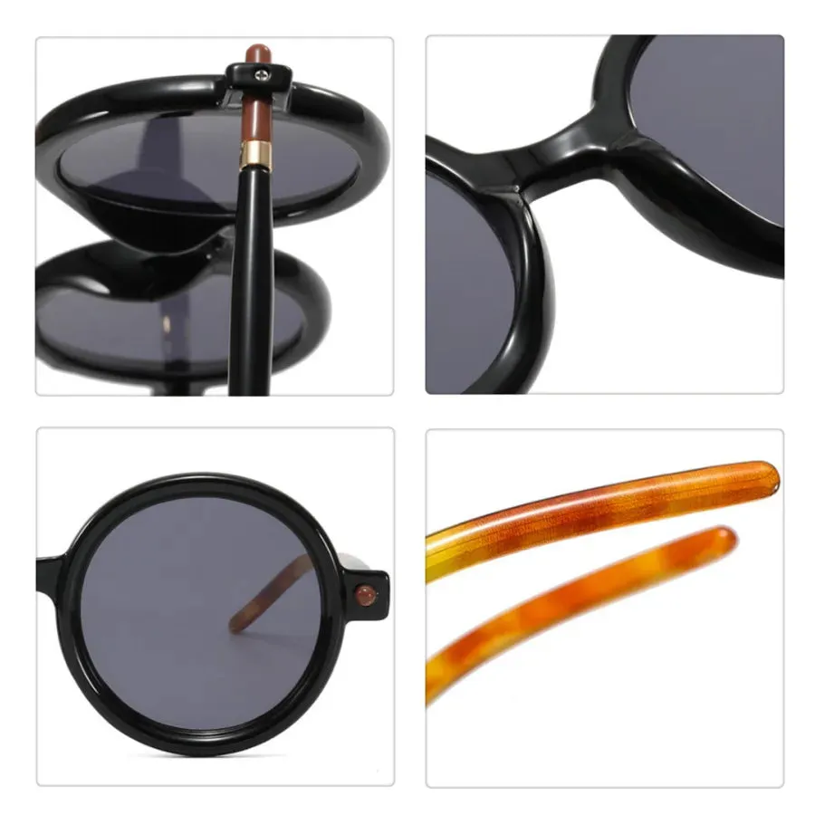 VAIGE Retro Oversized Round Polycarbonate Sun Glasses with UV400 Protection - Vintage Designer Shade, Lens Width 49mm, Lens Height 48mm