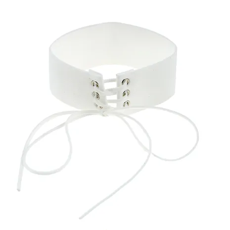 Velvet Lace Up Collar - White