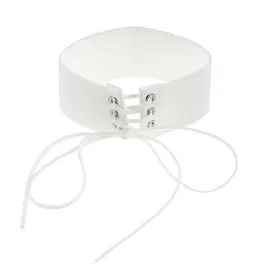 Velvet Lace Up Collar - White