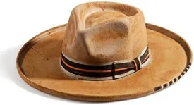 Vintage Wide Brim Fedora Hats for Mens Women 100% Wool Felt Panama Rancher Hat with Lightning Logo Distressed/Burned