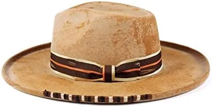 Vintage Wide Brim Fedora Hats for Mens Women 100% Wool Felt Panama Rancher Hat with Lightning Logo Distressed/Burned