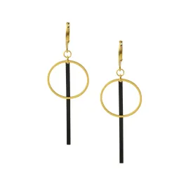 Waterproof "Imperméable”  Mixed Metal Polished Gold and Black Bar Leverback Earrings