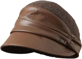 Winter PU Berets Women Party Formal Felt Female Cloche Hat Wool Newsboy Cap Mother Fascinators,Coffee-One Size