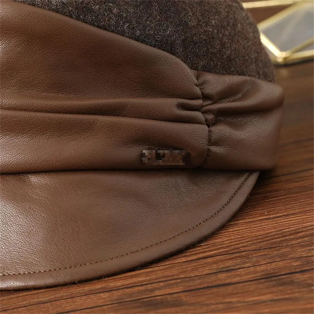 Winter PU Berets Women Party Formal Felt Female Cloche Hat Wool Newsboy Cap Mother Fascinators,Coffee-One Size