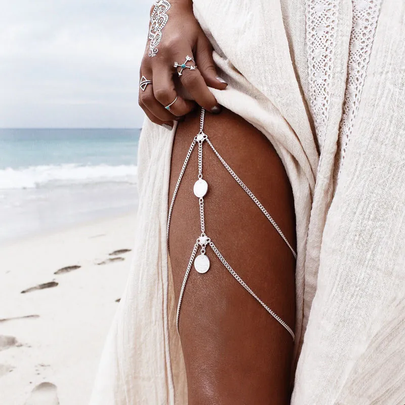 Women Body Jewelry | Gold Stone Leg Chain | Thigh Leg Chain | Leg Chains Coins Pendant | Layered Waist Chain | Beach Jewelry | Belly Jewelry