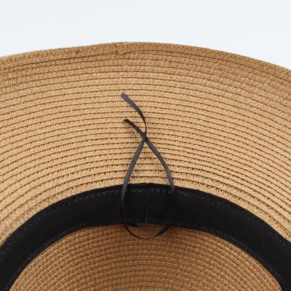Women Floppy Beach Hat Wide Brim Panama Straw hat Fedora Beach Sun Cap Packable Summer Cap with Bow