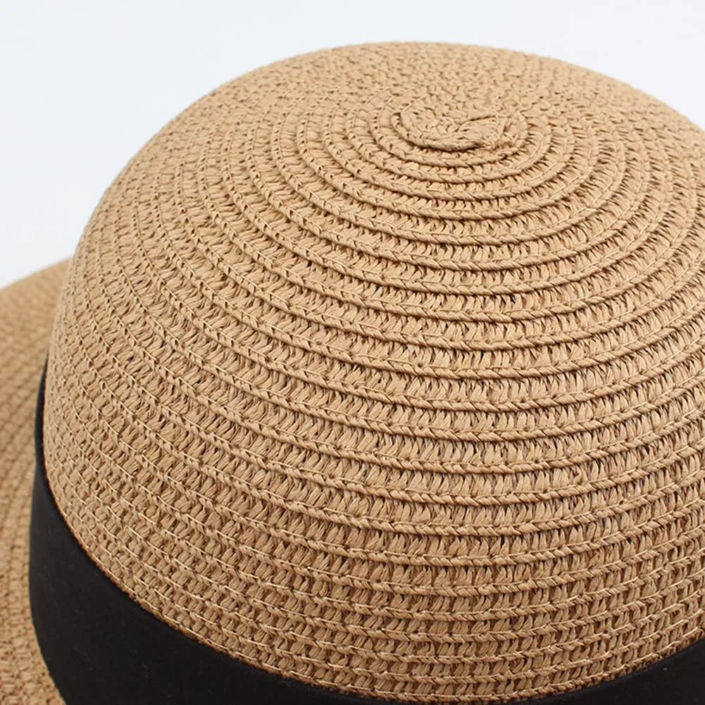 Women Floppy Beach Hat Wide Brim Panama Straw hat Fedora Beach Sun Cap Packable Summer Cap with Bow