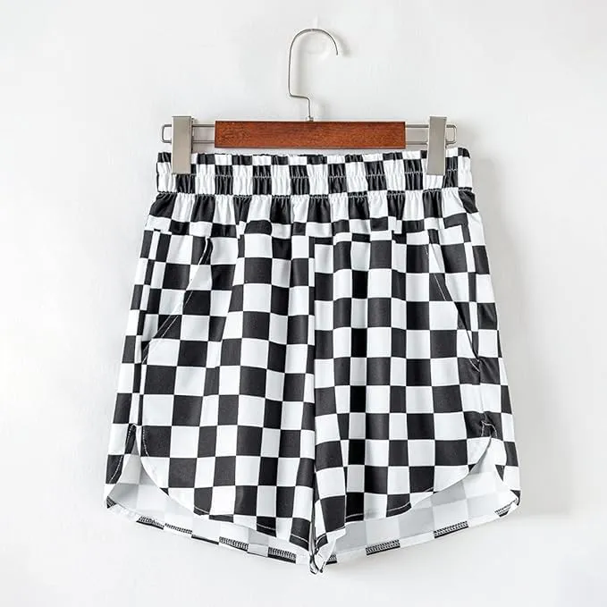 Women's Checkered Shorts Elastic Waist Gingham Pajama Lounge Sleep Y2K Plaid Pj Shorts 2025 Summer Beach Bottoms