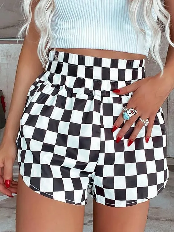 Women's Checkered Shorts Elastic Waist Gingham Pajama Lounge Sleep Y2K Plaid Pj Shorts 2025 Summer Beach Bottoms
