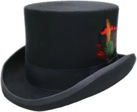 Women's Men High Round Flat Top Feathers Wool Felt Magician Hat Bowler Hat Christmas Costume Cap Black S