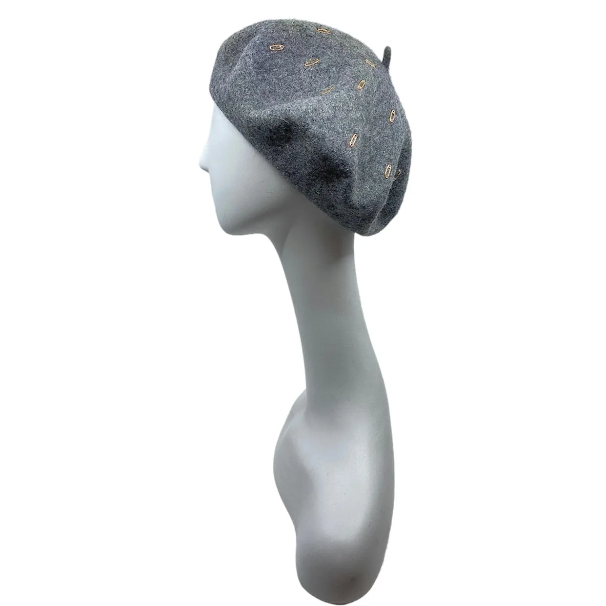 Wool beret with gold metal trim