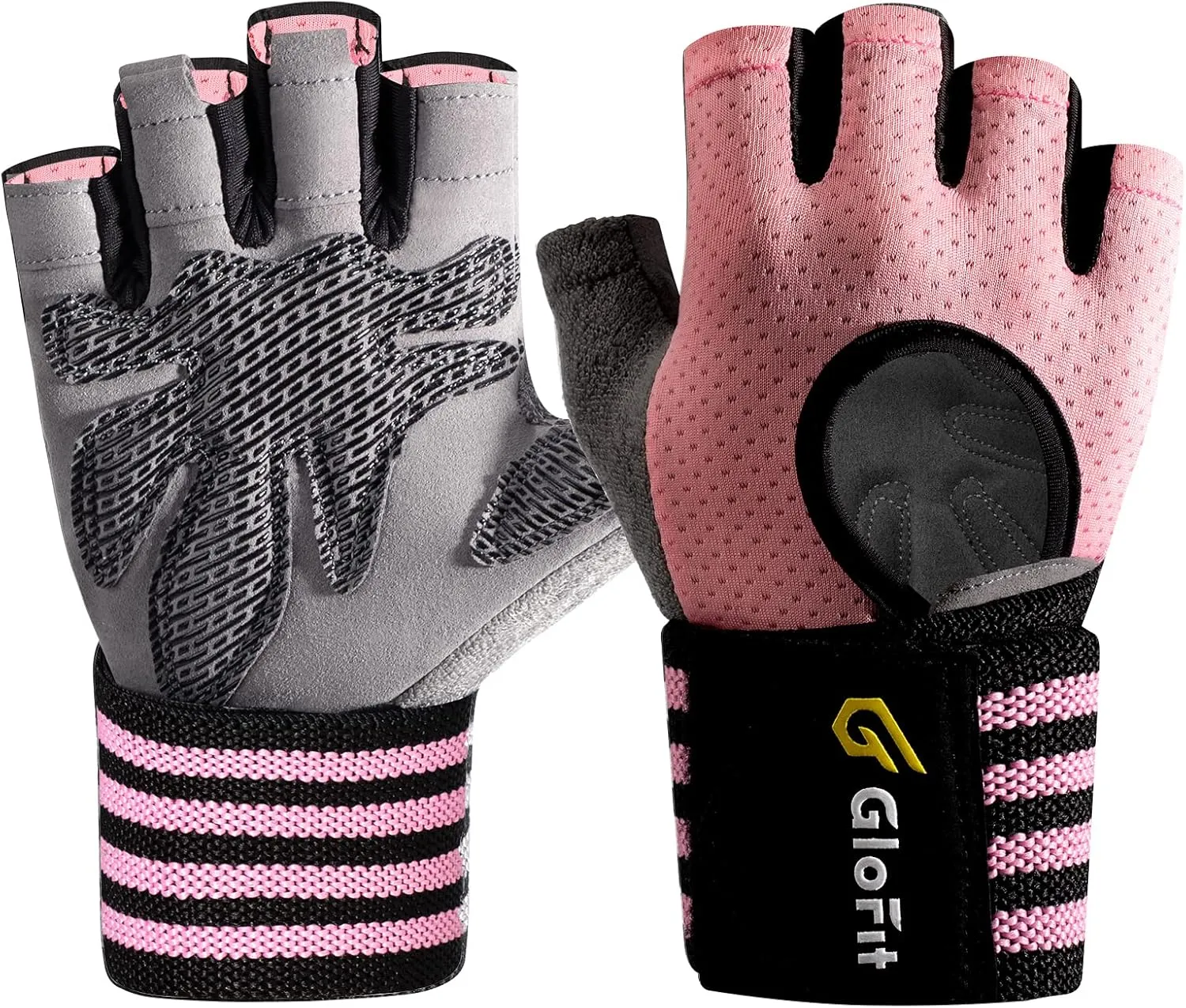 Workout Gloves with Wrist Wrap Support for Men & Women, Weight Lifting Gloves Anti-Slip Padded Palm Fingerless Exercise Glove for Powerlifting, Gym, Training
