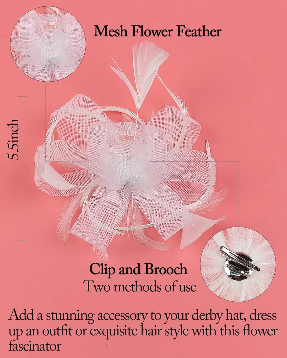 Z&X Sinamay Fascinator Pillbox Hats for Women Feather Flower Church Derby Headband Clip Wedding Tea Party Hat