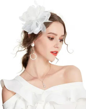 Z&X Sinamay Fascinator Pillbox Hats for Women Feather Flower Church Derby Headband Clip Wedding Tea Party Hat