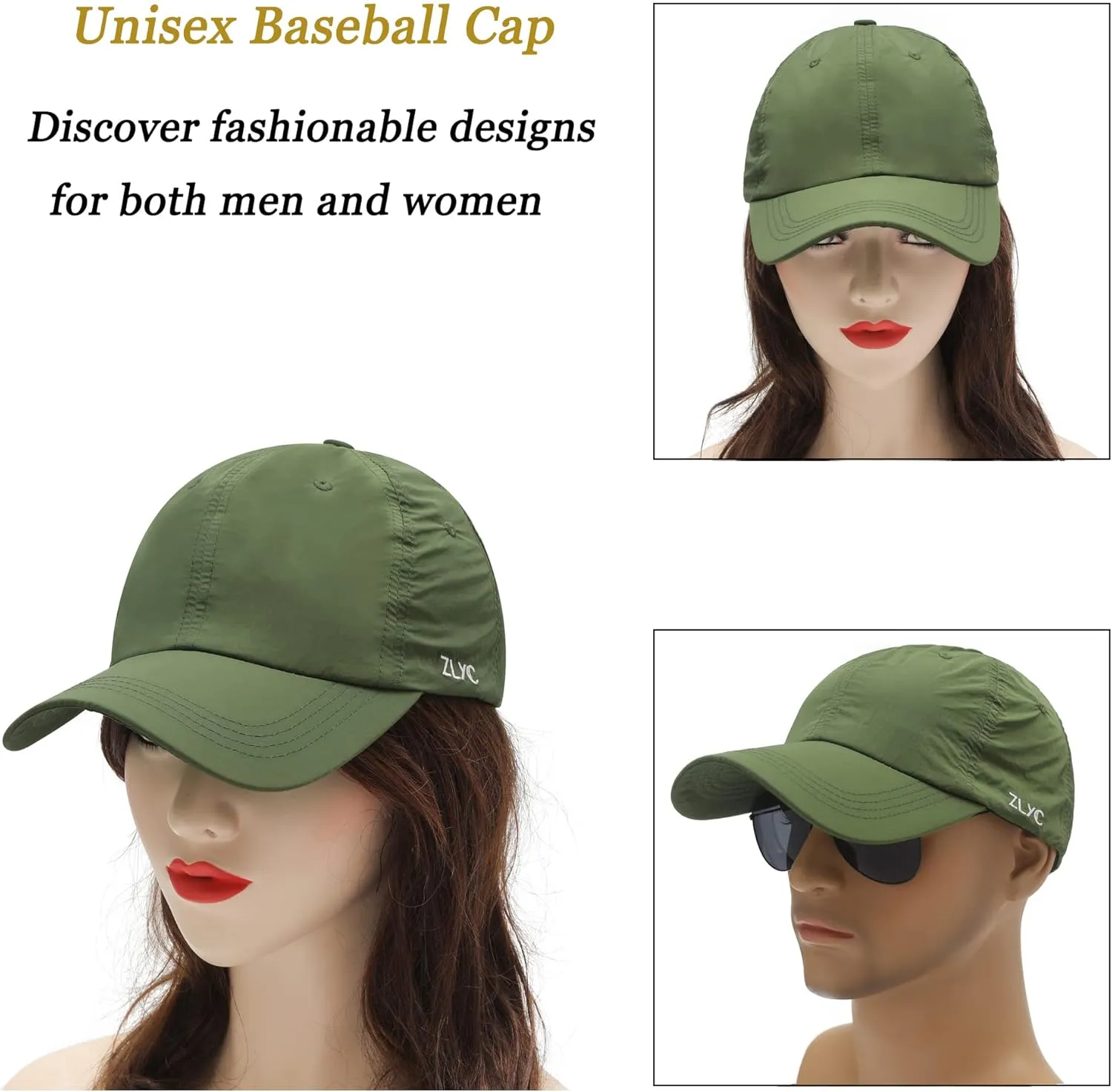 ZLYC Quick Dry Baseball Cap for Women Men Unstructured Sports Golf Tennis Hat
